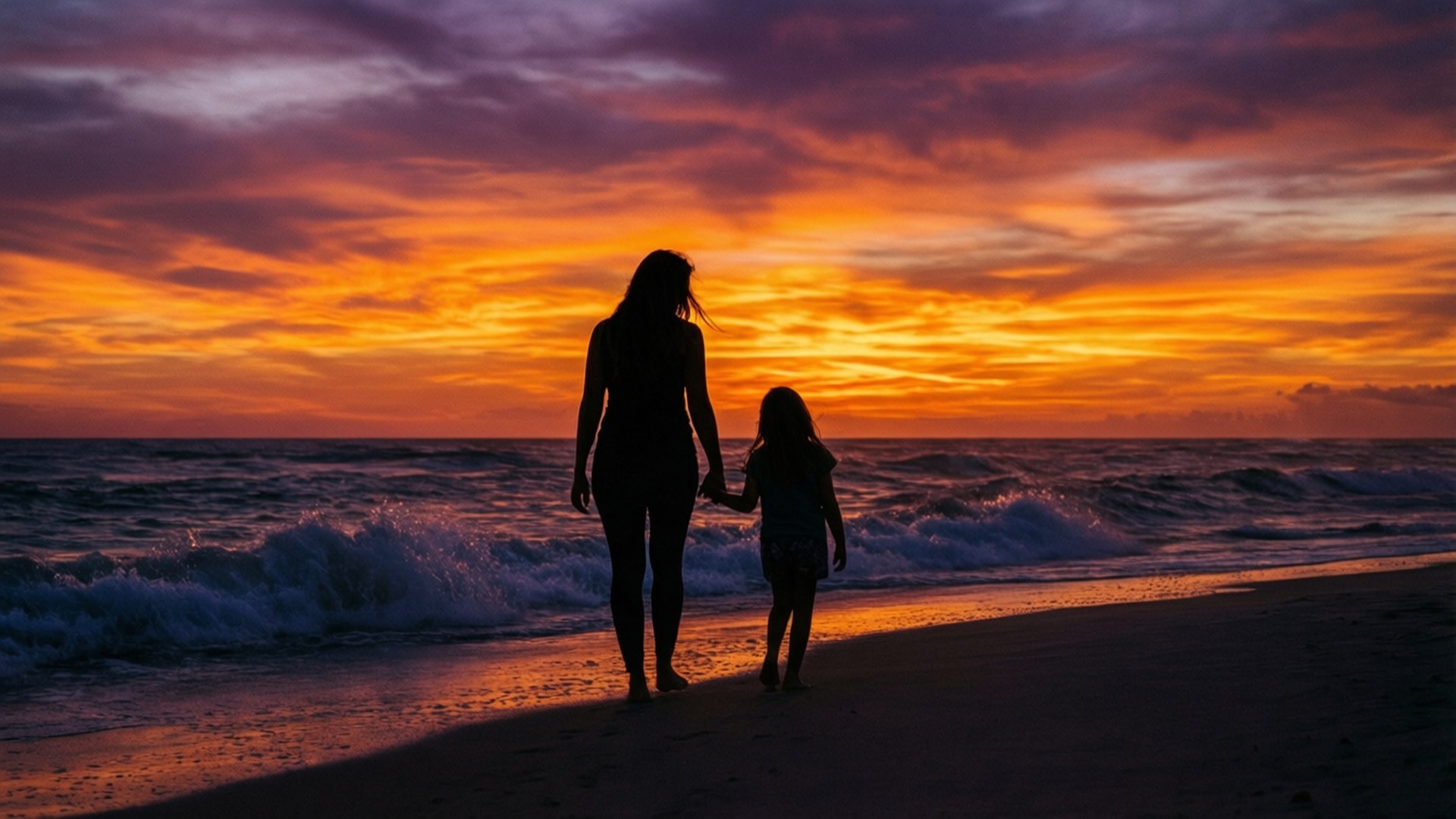 Solnedgångs strandpromenad Bakgrundsbilder