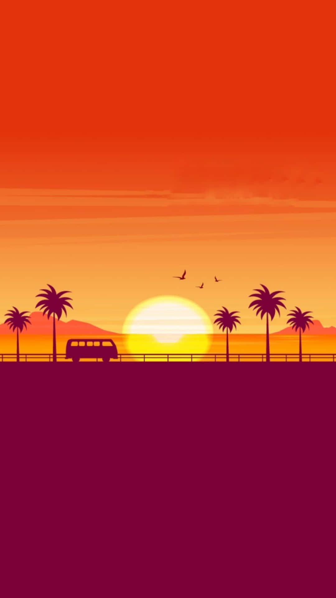 Sunset Bus Silhouette Scenery Wallpaper