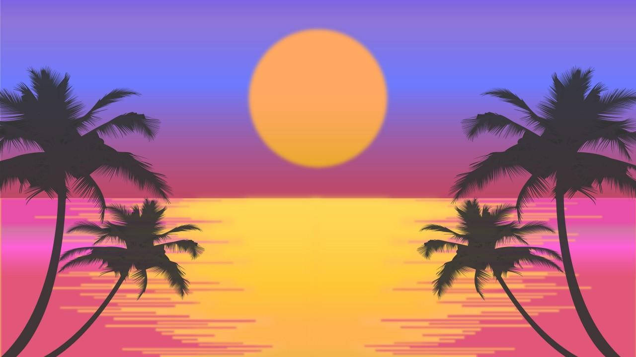 Sunset By The Beach Art Deco Wallpaper