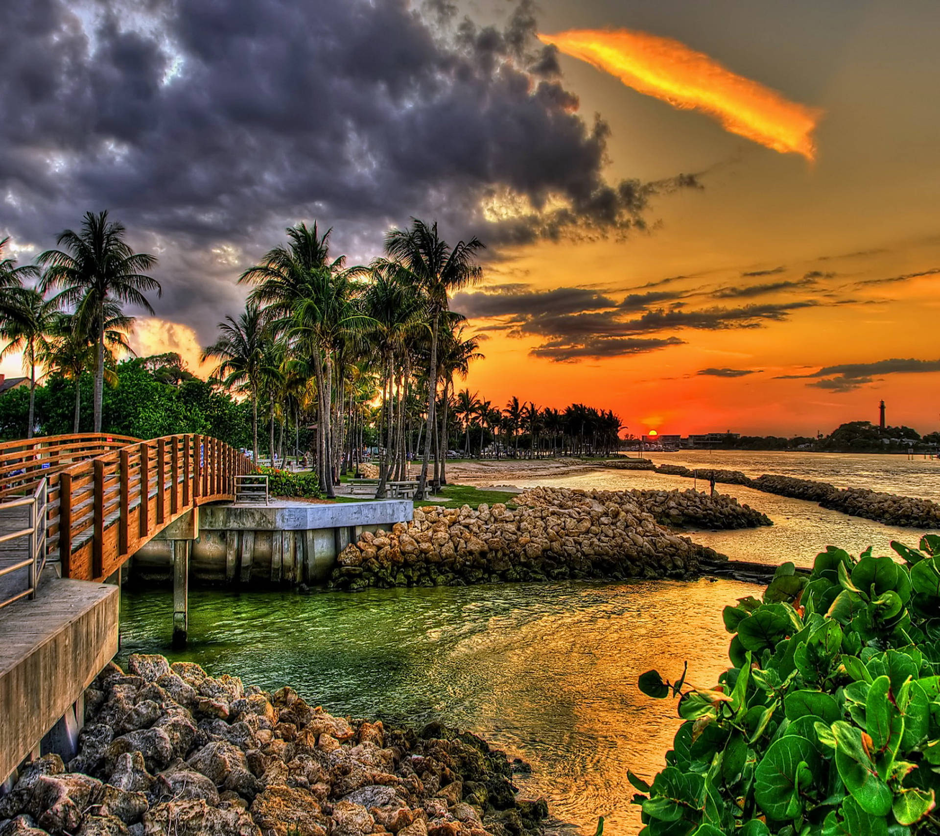 Sunset By The Bridge Tropical Desktop Wallpaper