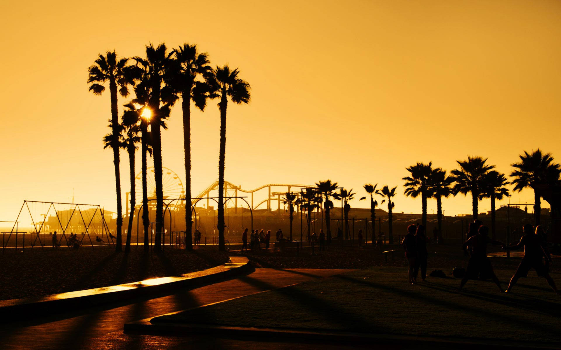 Sunset California Santa Monica Park Wallpaper