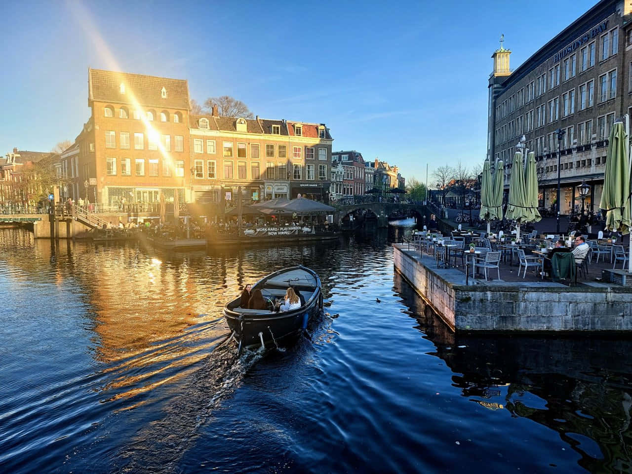 Sunset Canal Cruise Leiden Netherlands Wallpaper