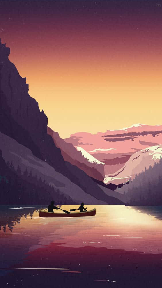 Sunset Canoeingin Mountain Lake Wallpaper