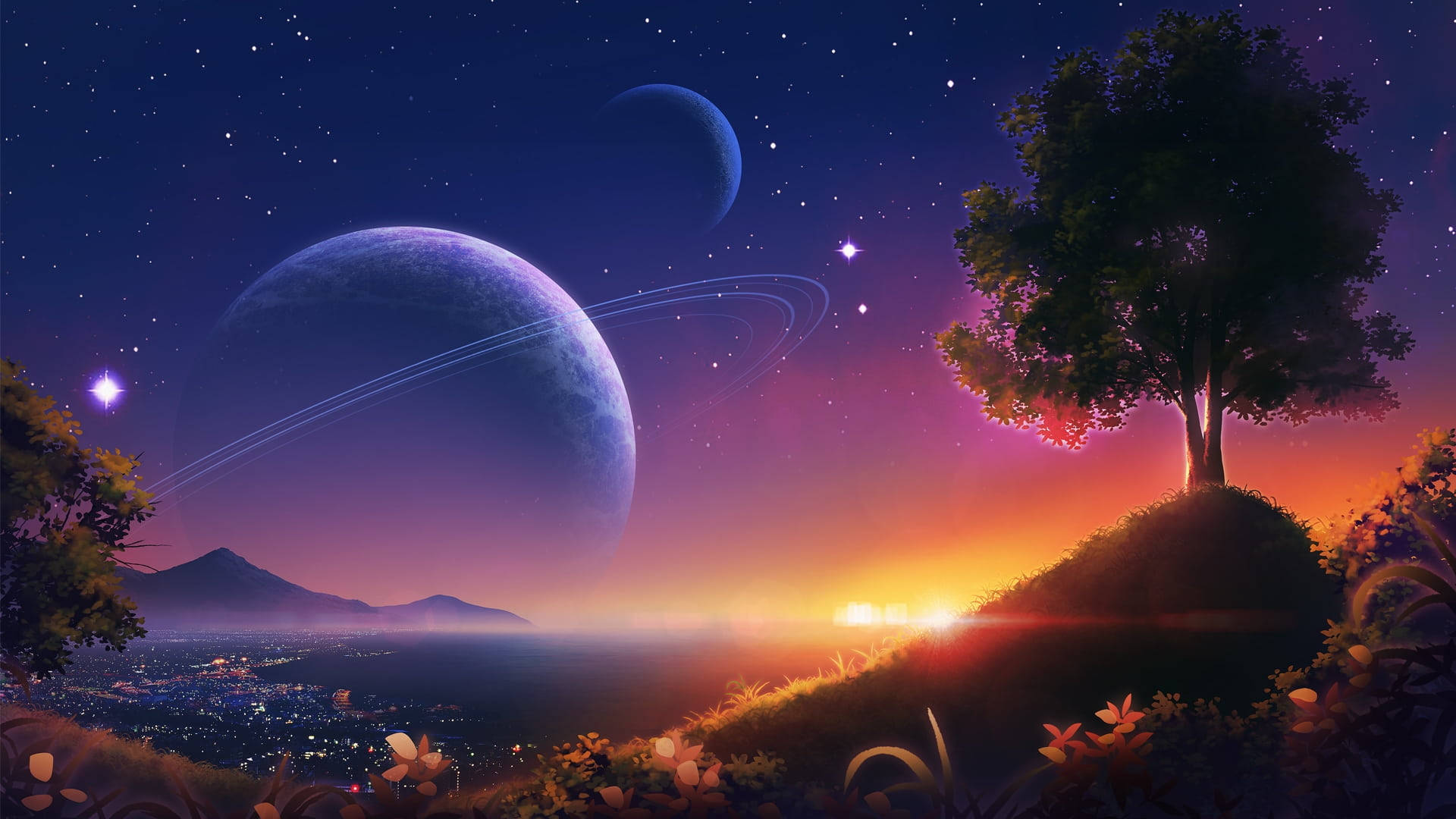 Illustration Of An Anime Girl At A Sci Fi Planet, Two Moons In Desert,  Manga Art 2 Stock Photo, Picture and Royalty Free Image. Image 192713885.