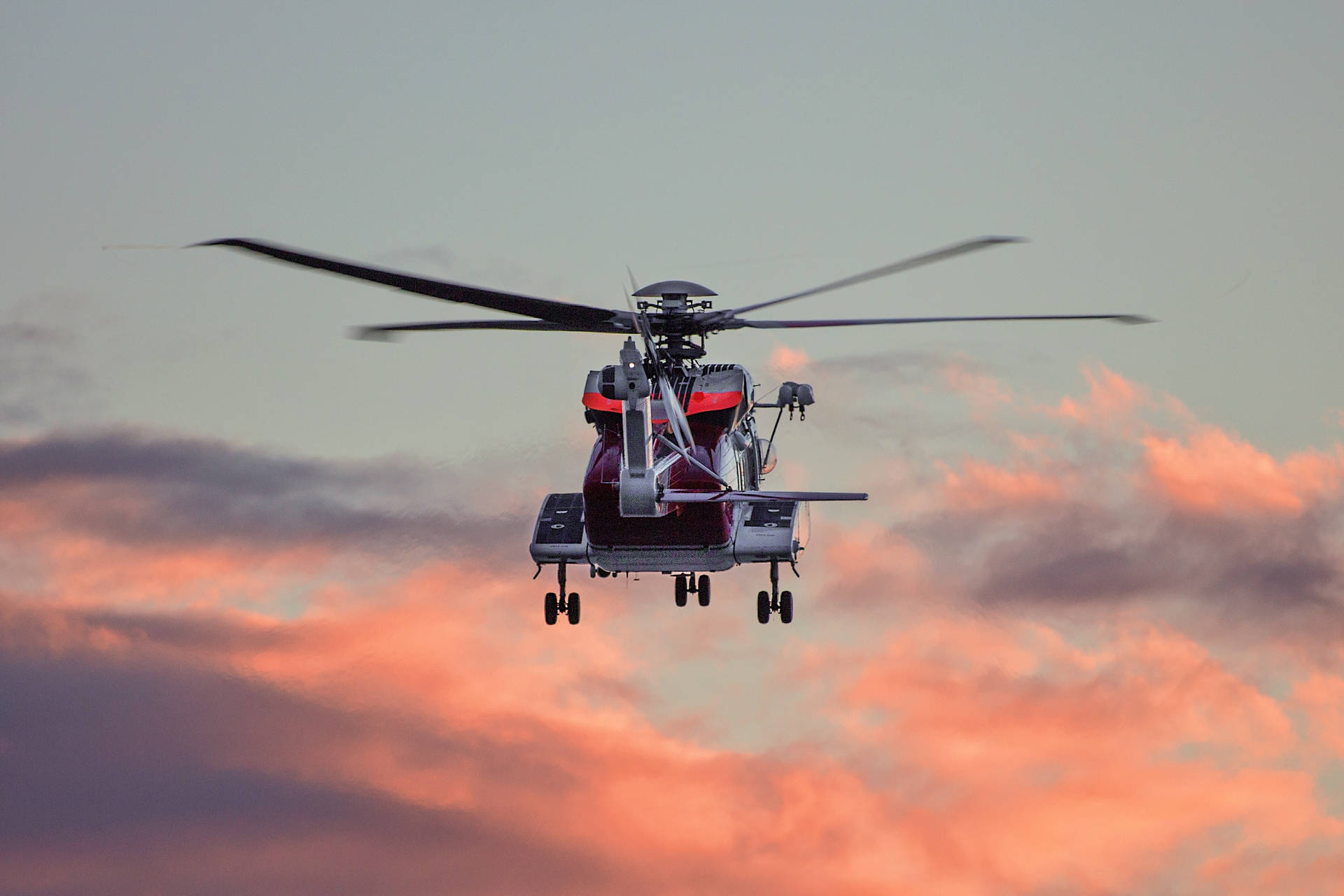 Sunset Clouds And Helicopter 4k Wallpaper