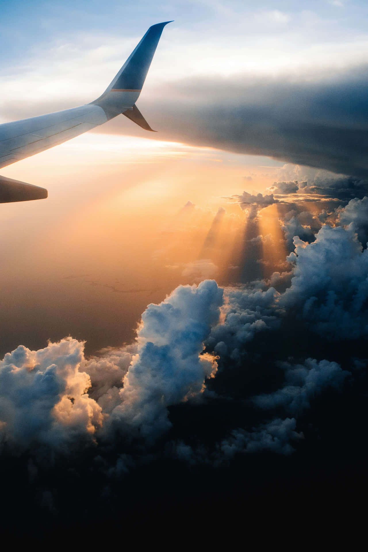 Sunset_ Cloudscape_ Airplane_ Wing_ View Wallpaper