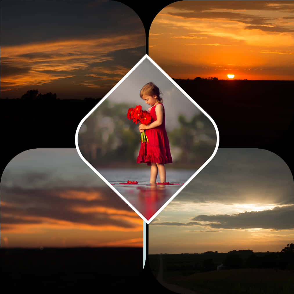 Sunset Clover Child Sky Collage PNG
