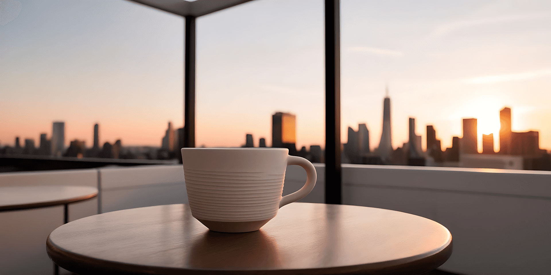 Sunset Coffee On Rooftop Table Wallpaper