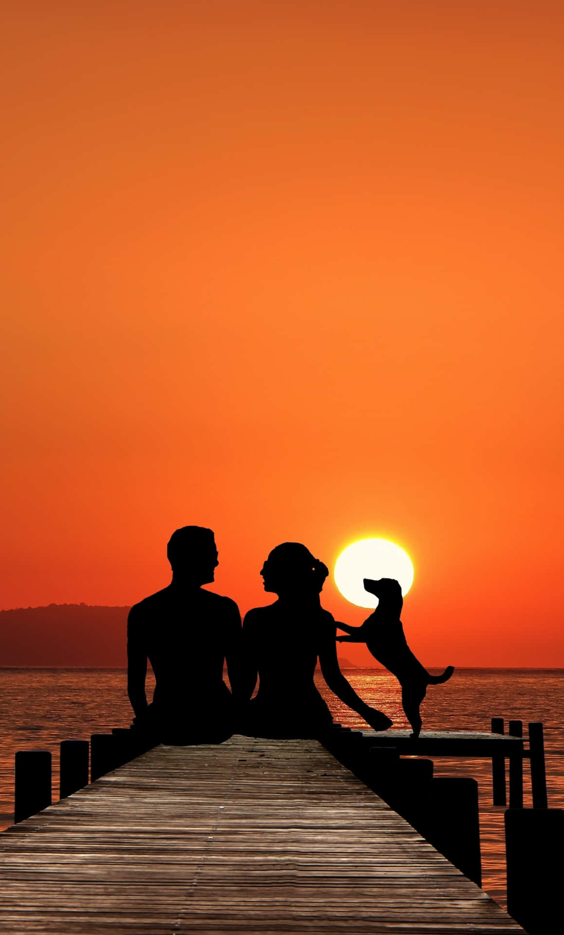 Sunset Couple And Dog Wallpaper