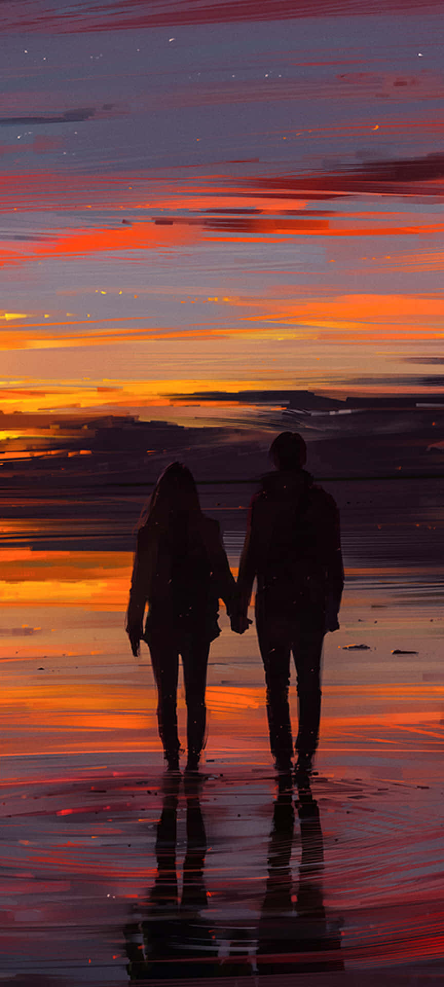 Sunset Couple Paint Art Wallpaper