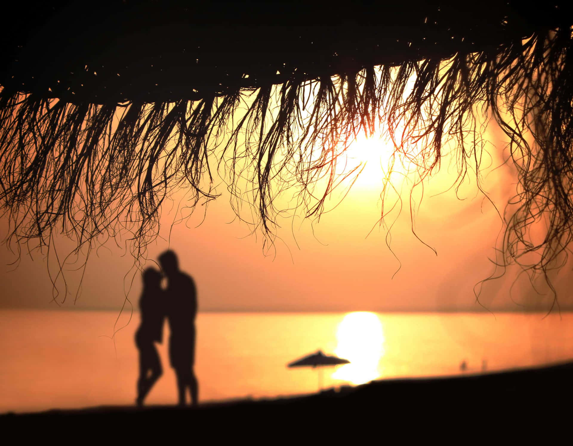 Sunset Couple Picture Blurry Silhouettes