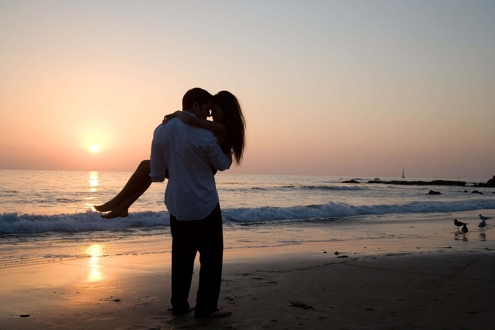 Sunset Couple Picture Holding Beach