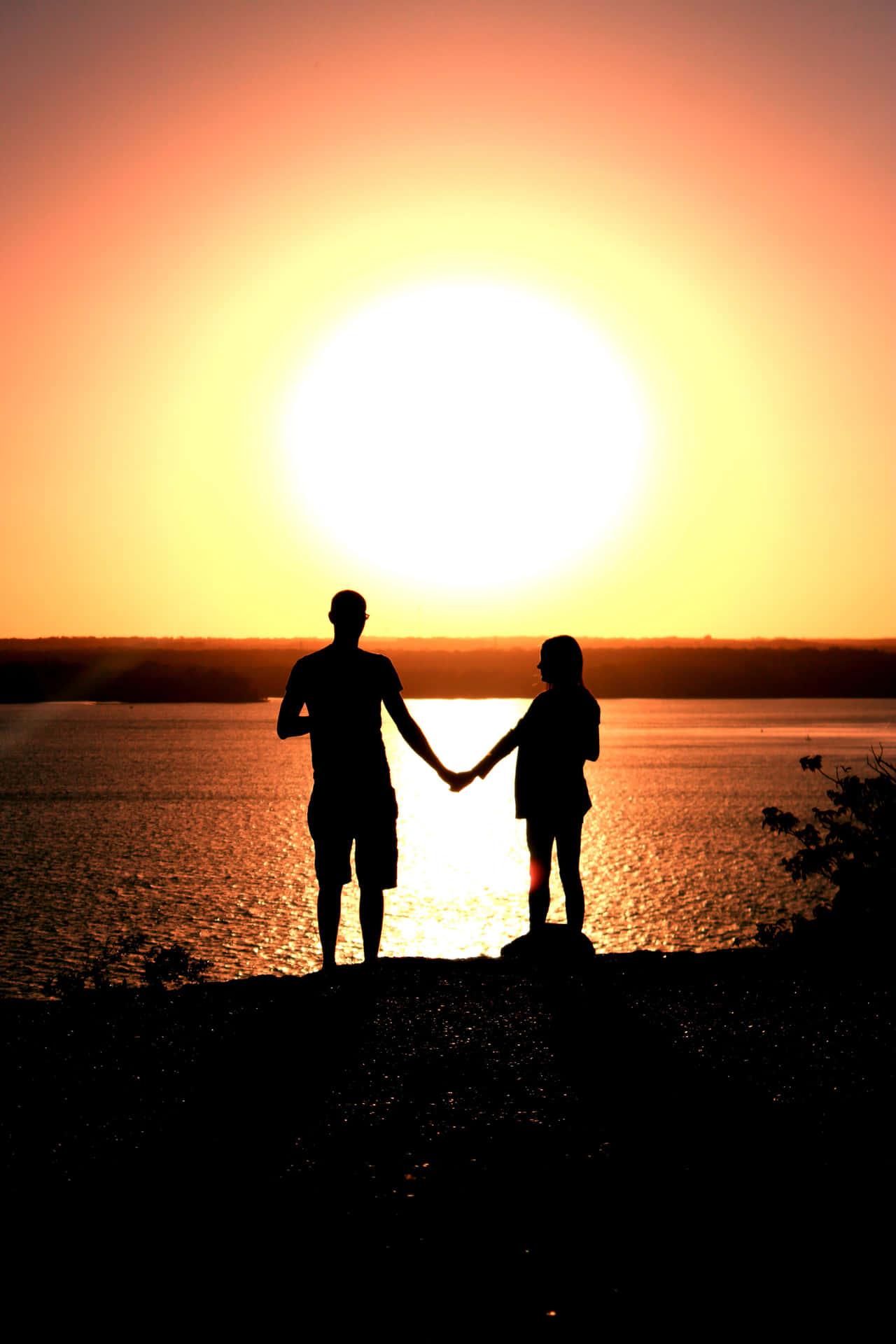 Sunset Couple Picture HD Holding Hands Lake