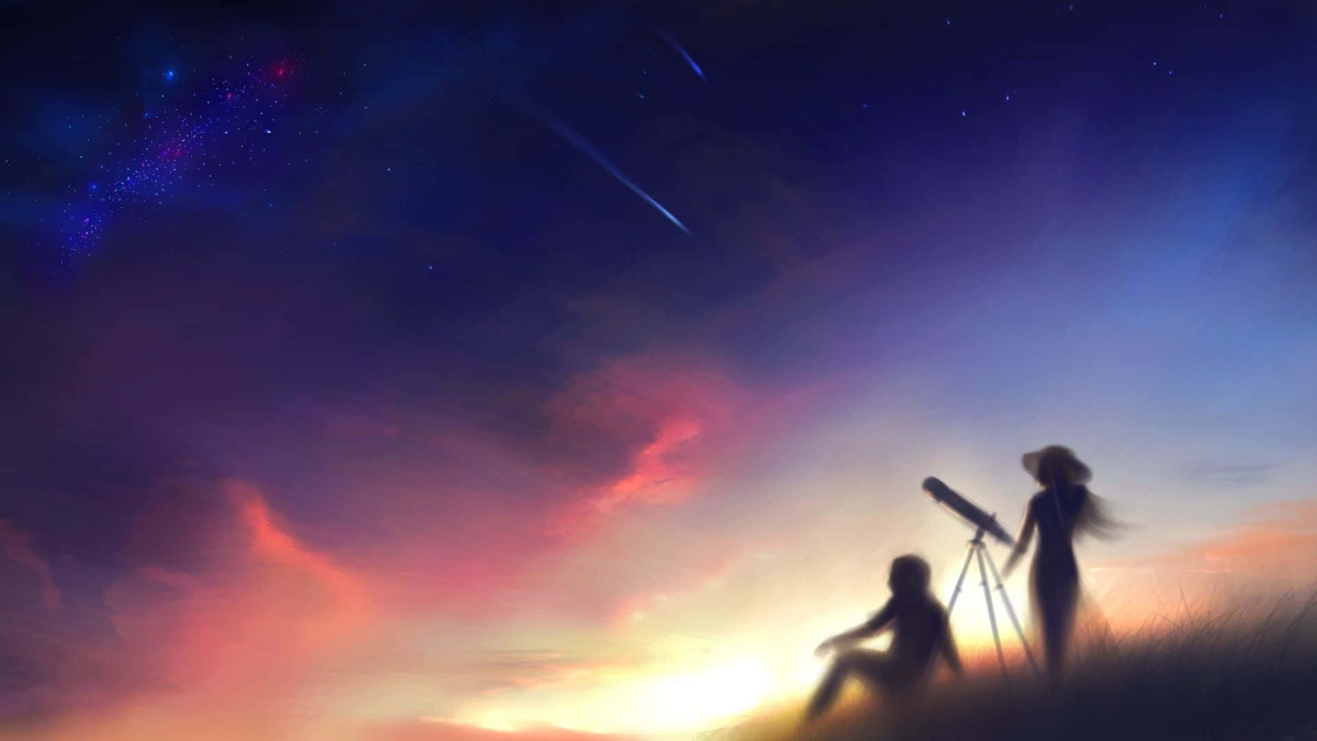 Sunset Couple Shooting Star Wallpaper