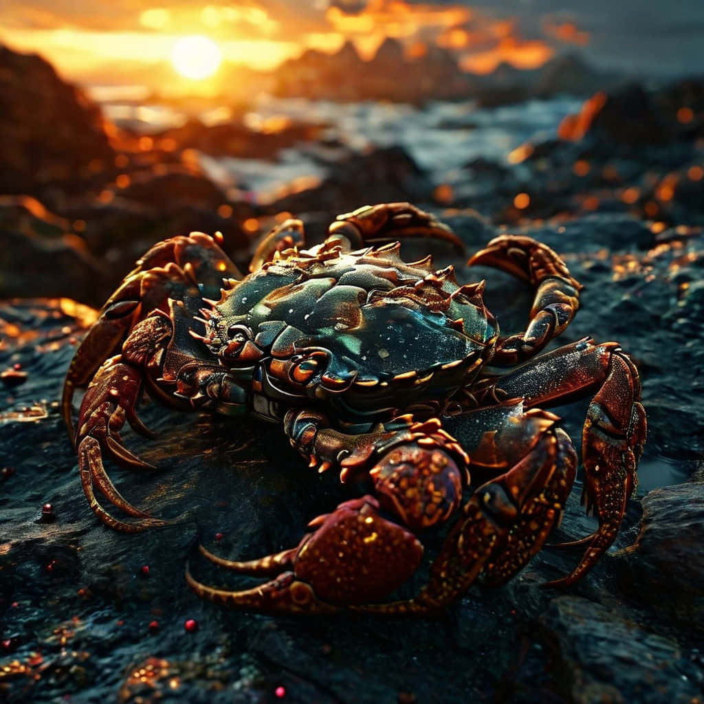 Sunset Crabon Rocky Shore Wallpaper