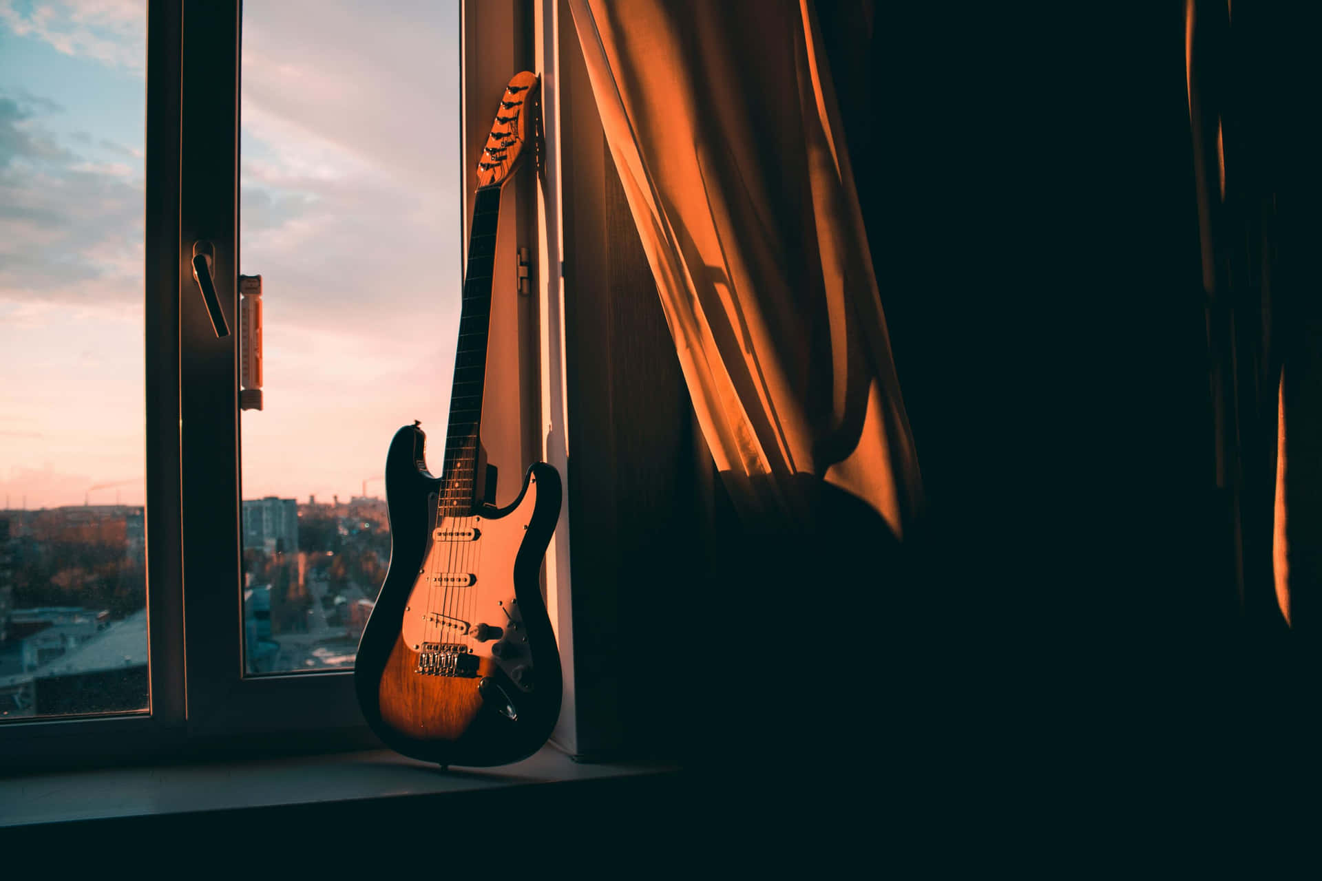 Sunset Electric Guitar Window View Wallpaper