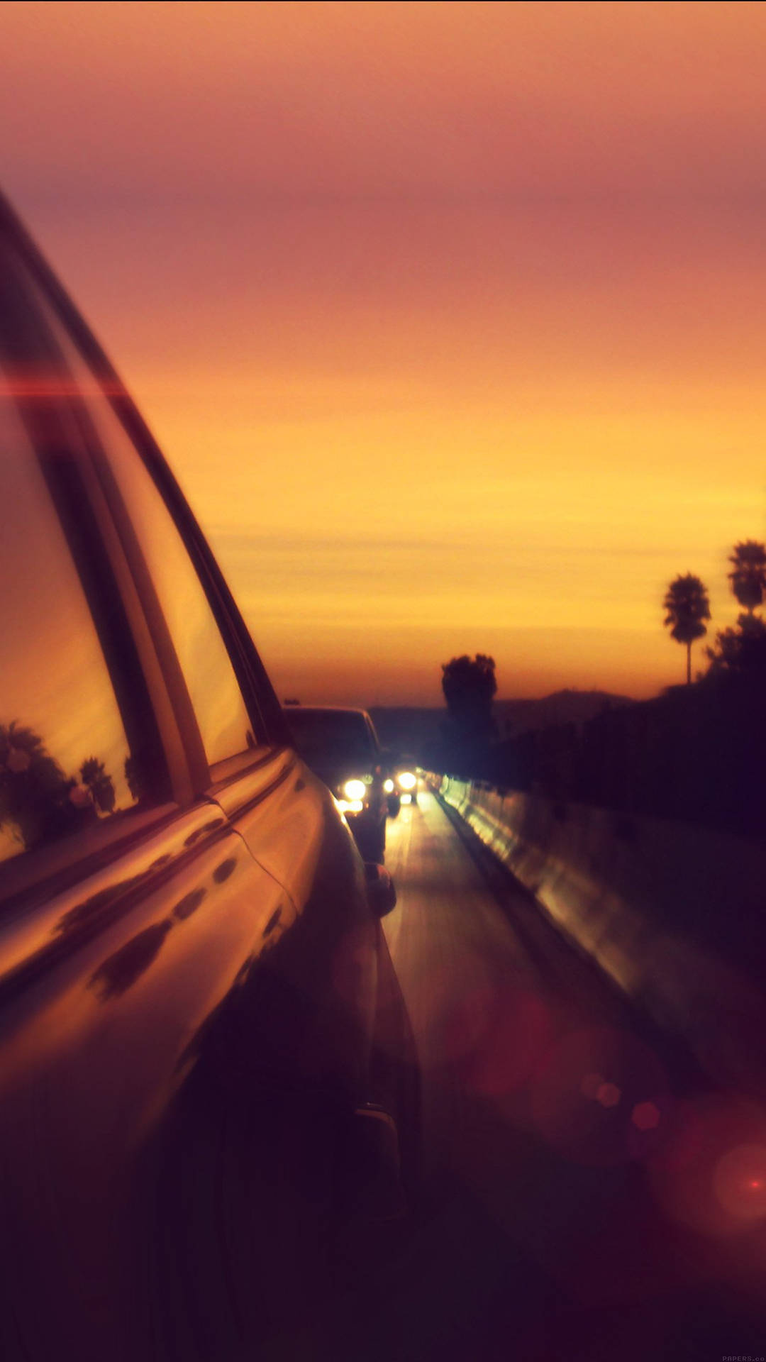 Sonnenuntergangvon Der Autofahrerperspektive Smartphone-hintergrundbild Wallpaper