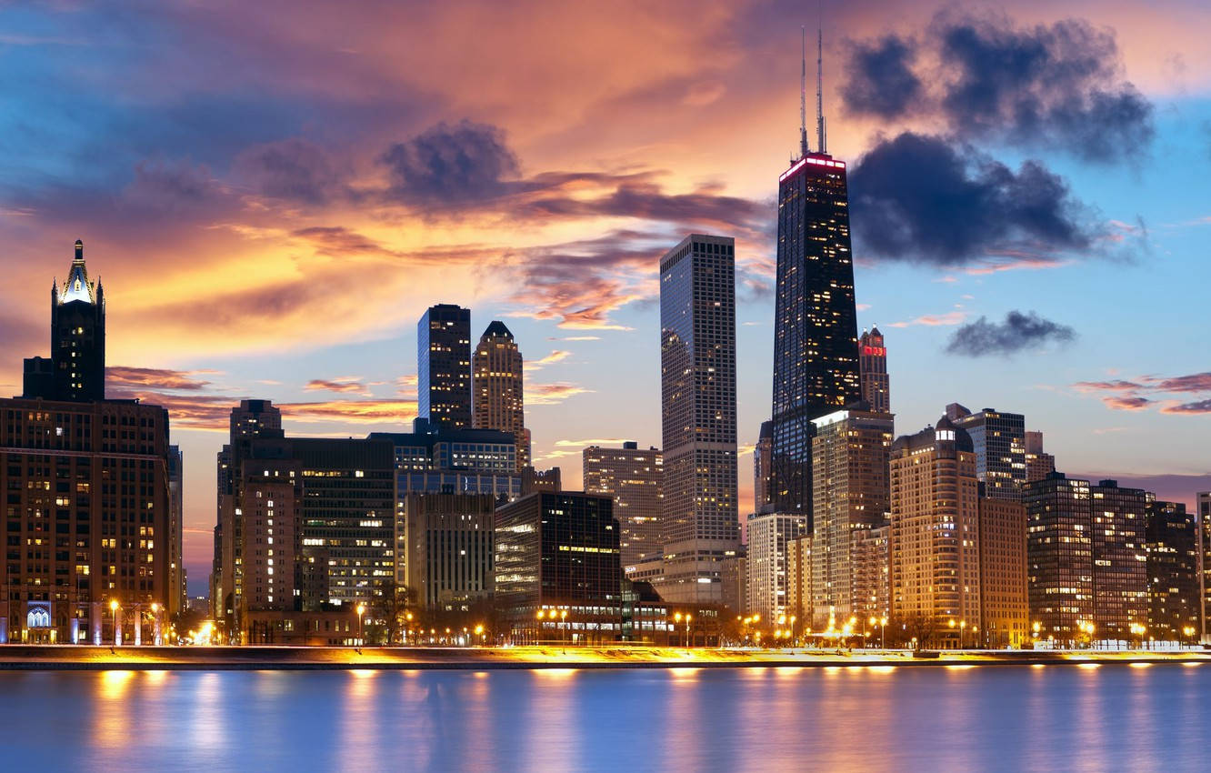Sunset In Chicago, Illinois Wallpaper