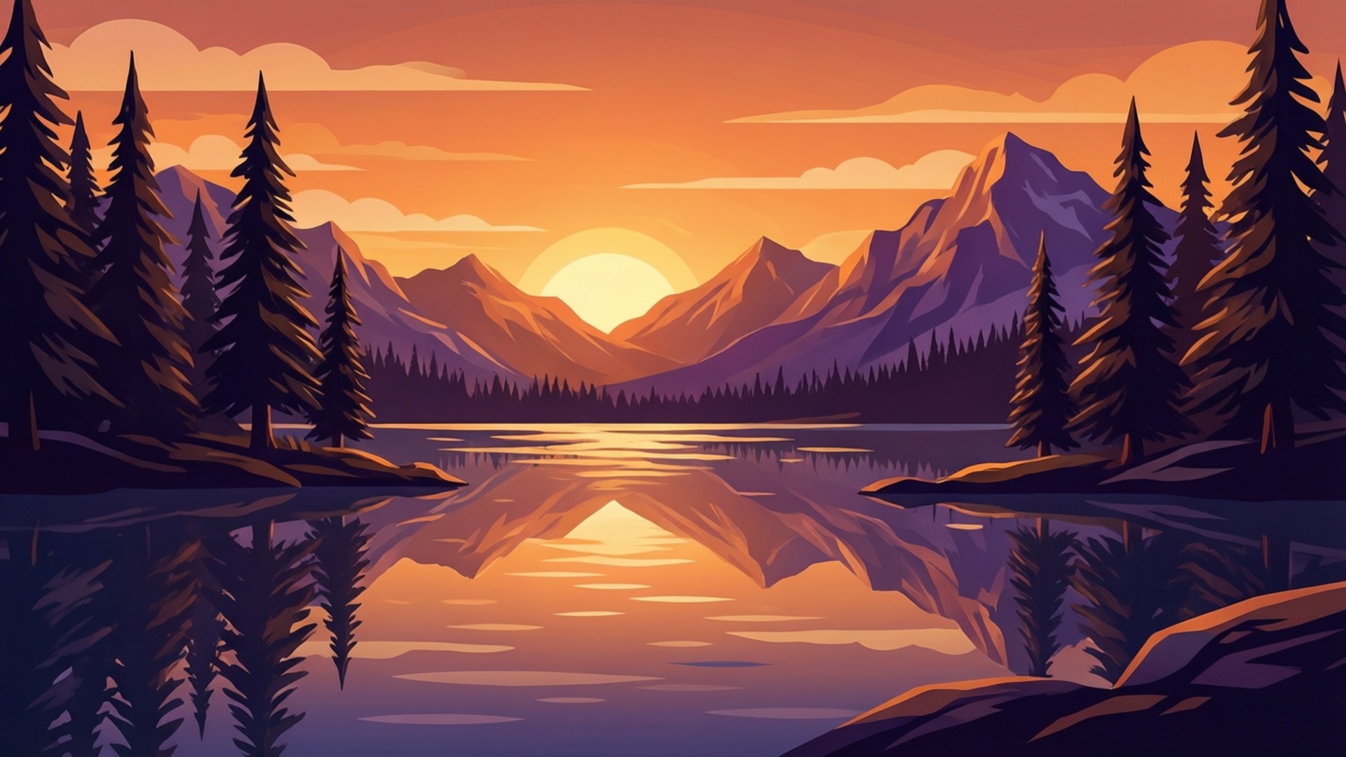 Solnedgang Sø Vektor Wallpapers
