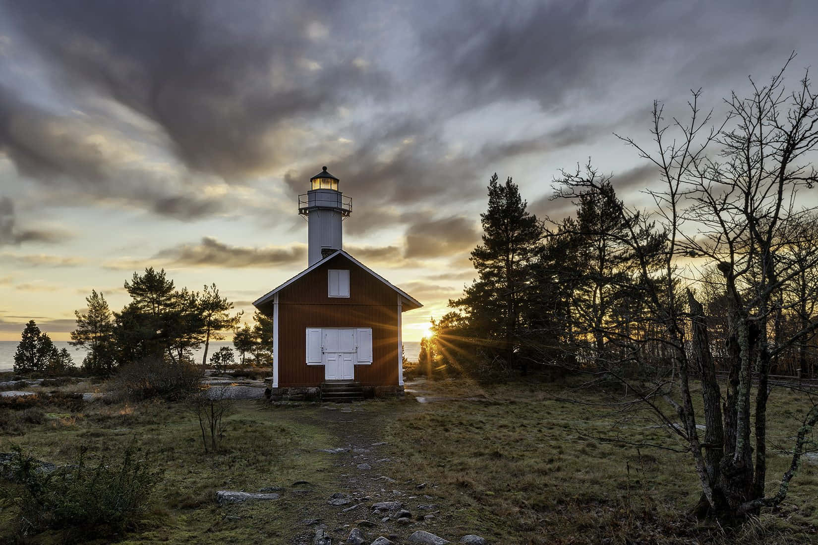 Sunset Lighthouse Karlstad Sweden Wallpaper