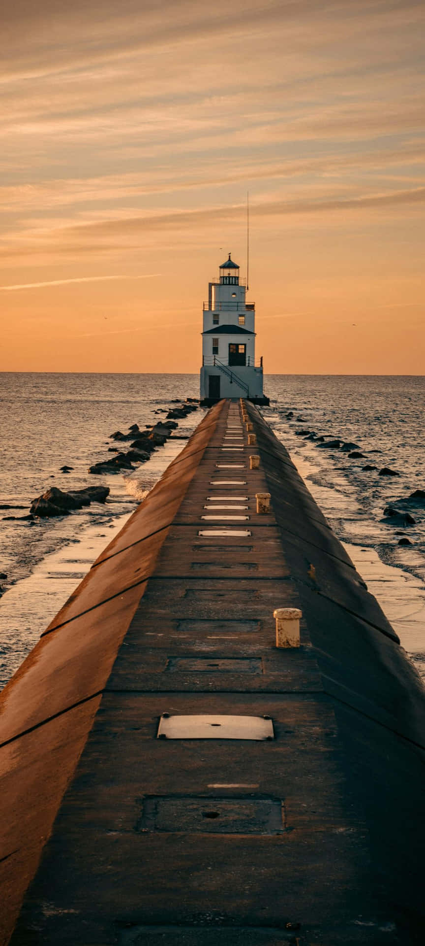 Sunset Lighthouse Pier Pathway Wallpaper