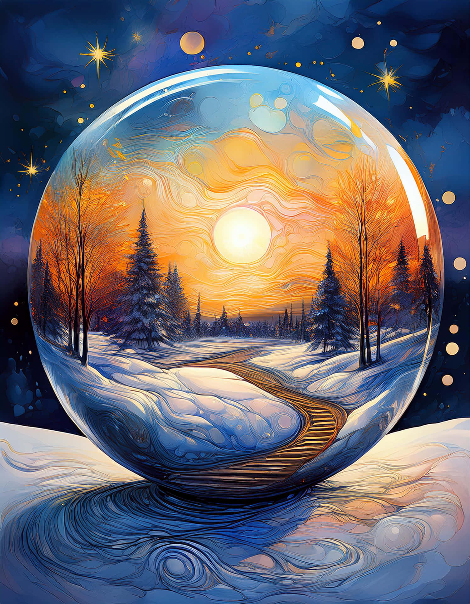 Sunset Magic In The Winter Sphere Wallpaper