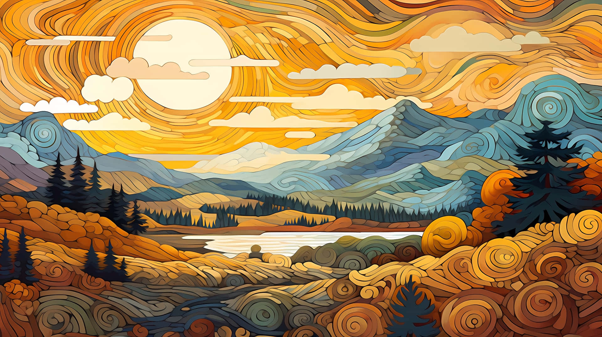 Sunset Mountain Landscape Artwork Wallpaper
