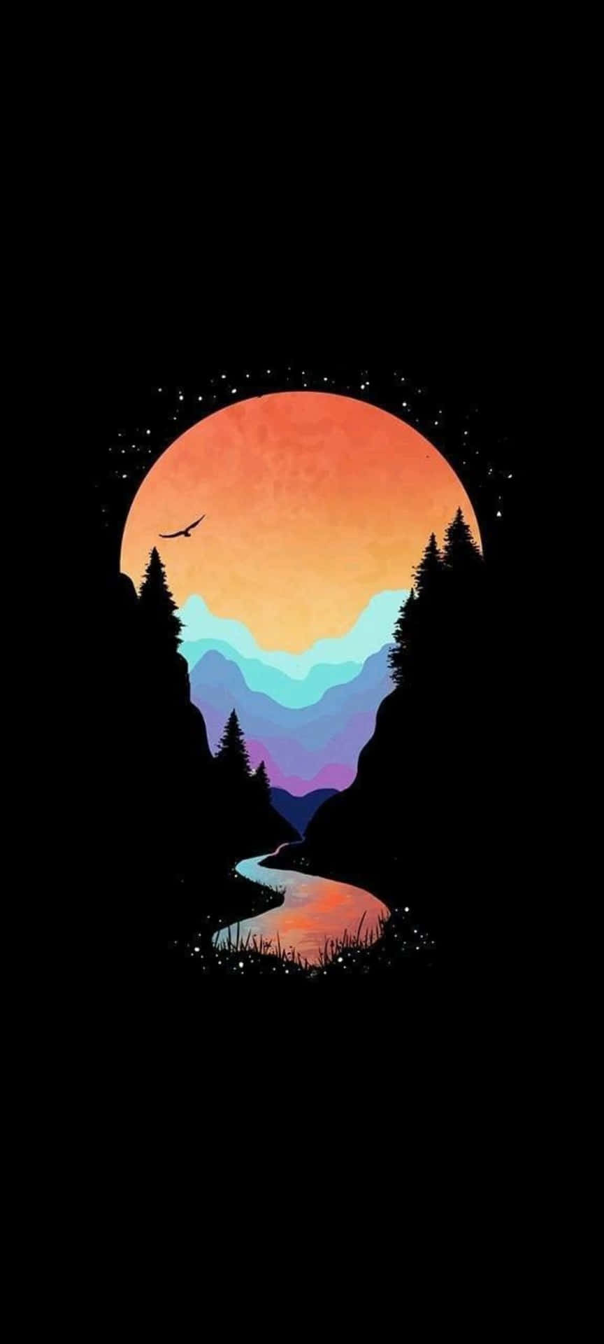 Sunset Mountain Silhouette Artwork Wallpaper