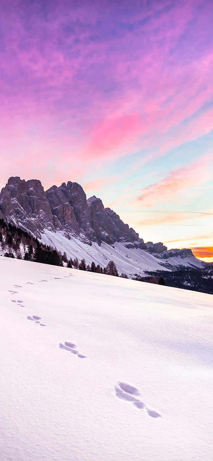 Sunset Mountain Snowscape Footprints.jpg Wallpaper