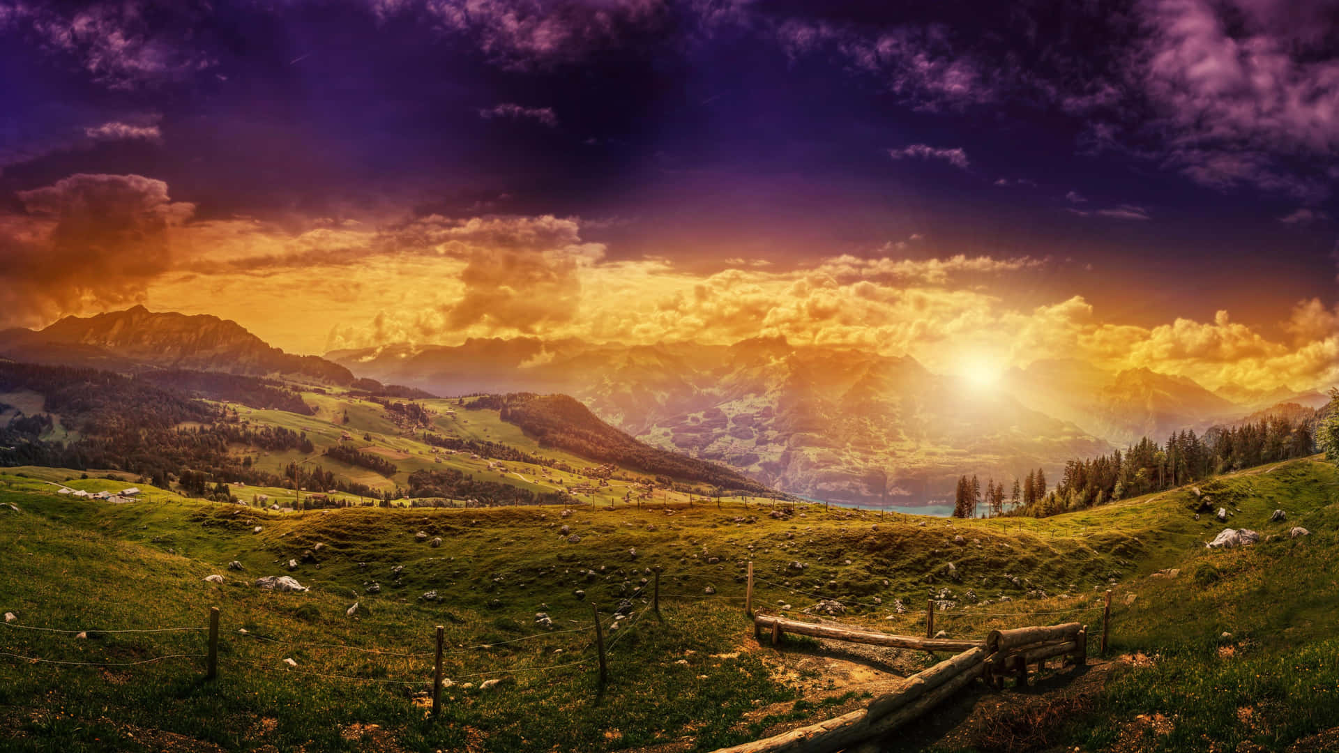 Sunset_ Mountain_ Valley_ H D R Wallpaper