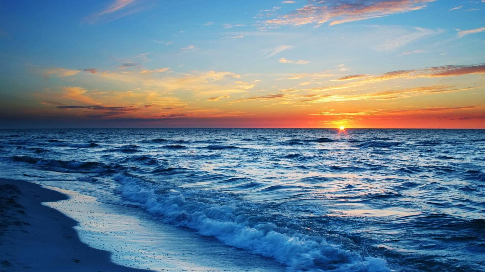 Sunset Ocean Brilliant Blue Wallpaper