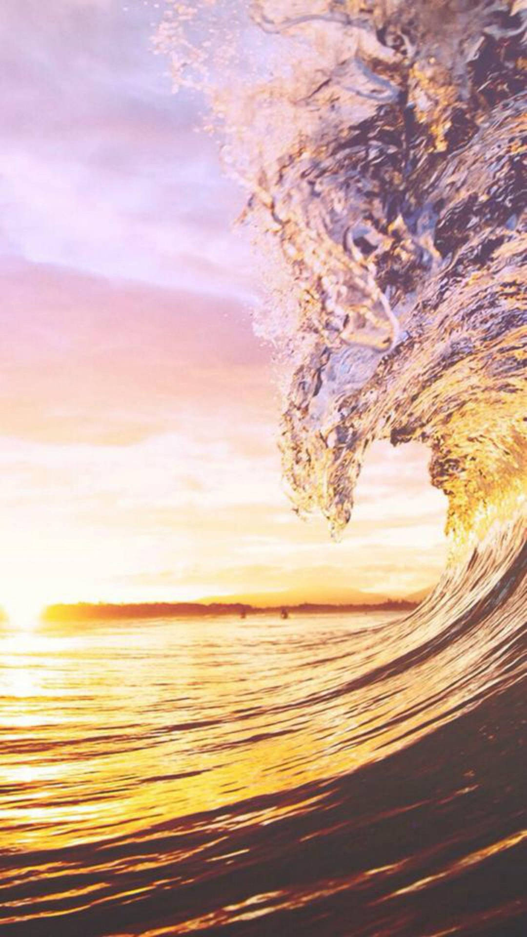 Sunset Ocean Cresting Wave Wallpaper