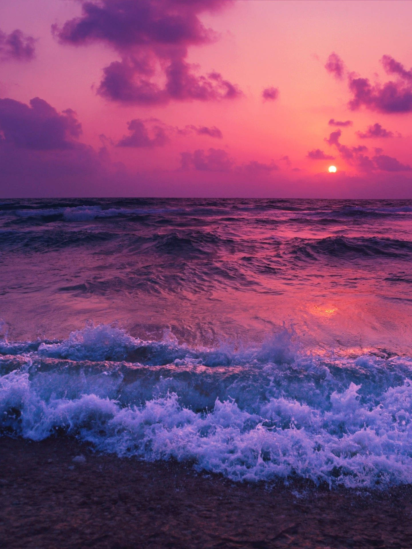 Solnedgang Ocean Pink Bølger Wallpaper
