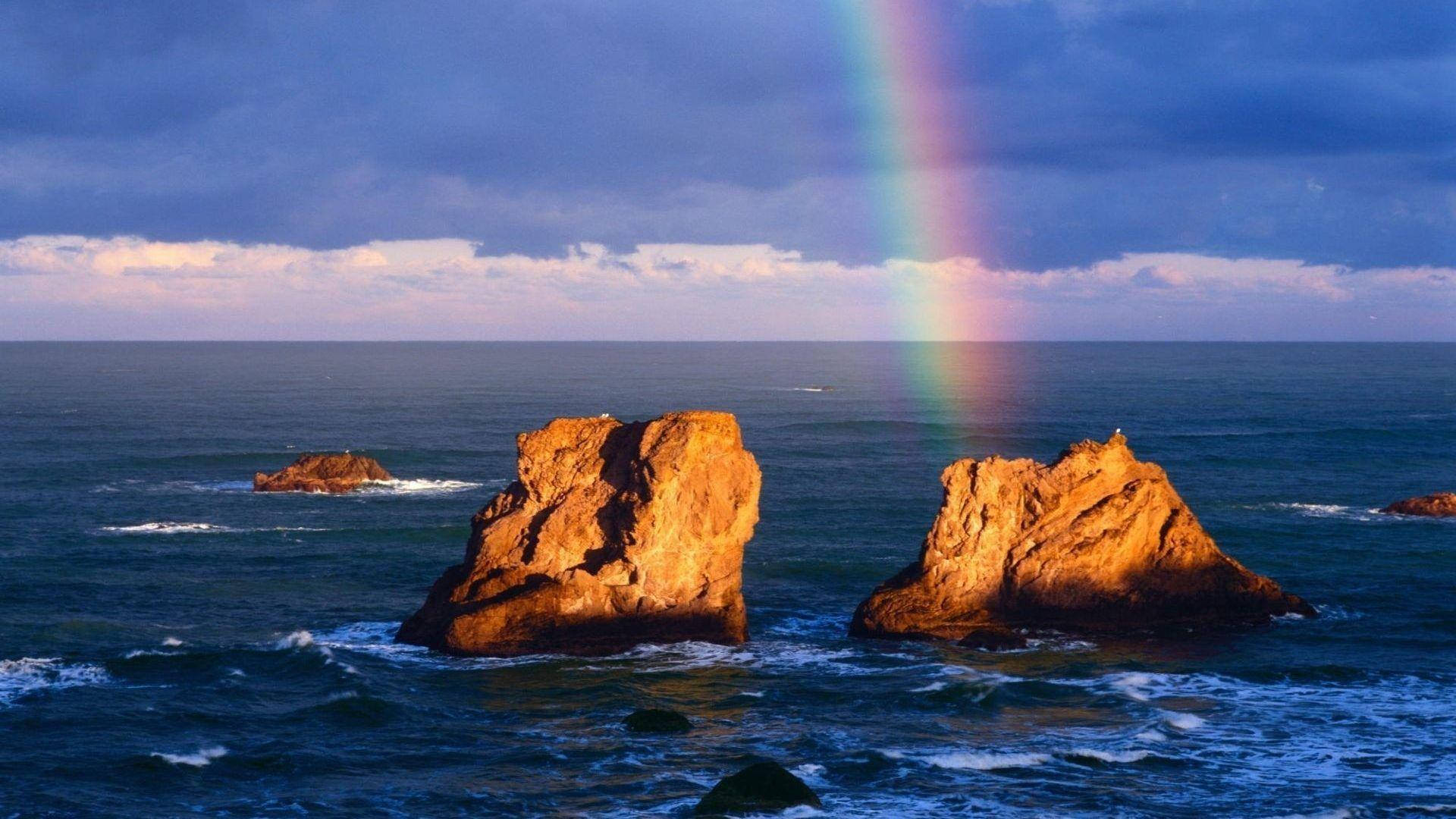 Sunset Ocean Rainbow Wallpaper