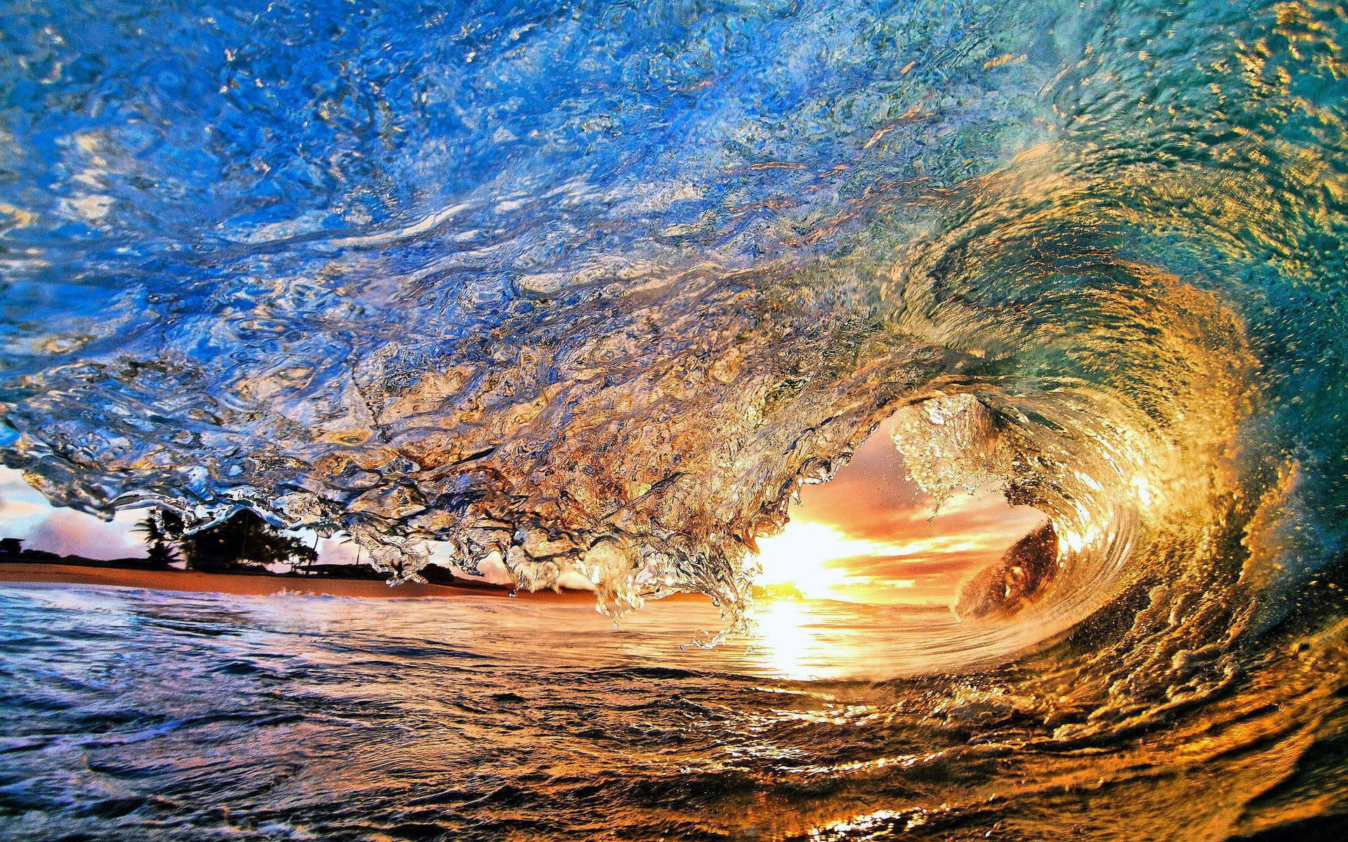 Sunset Ocean Through Wave Wallpaper