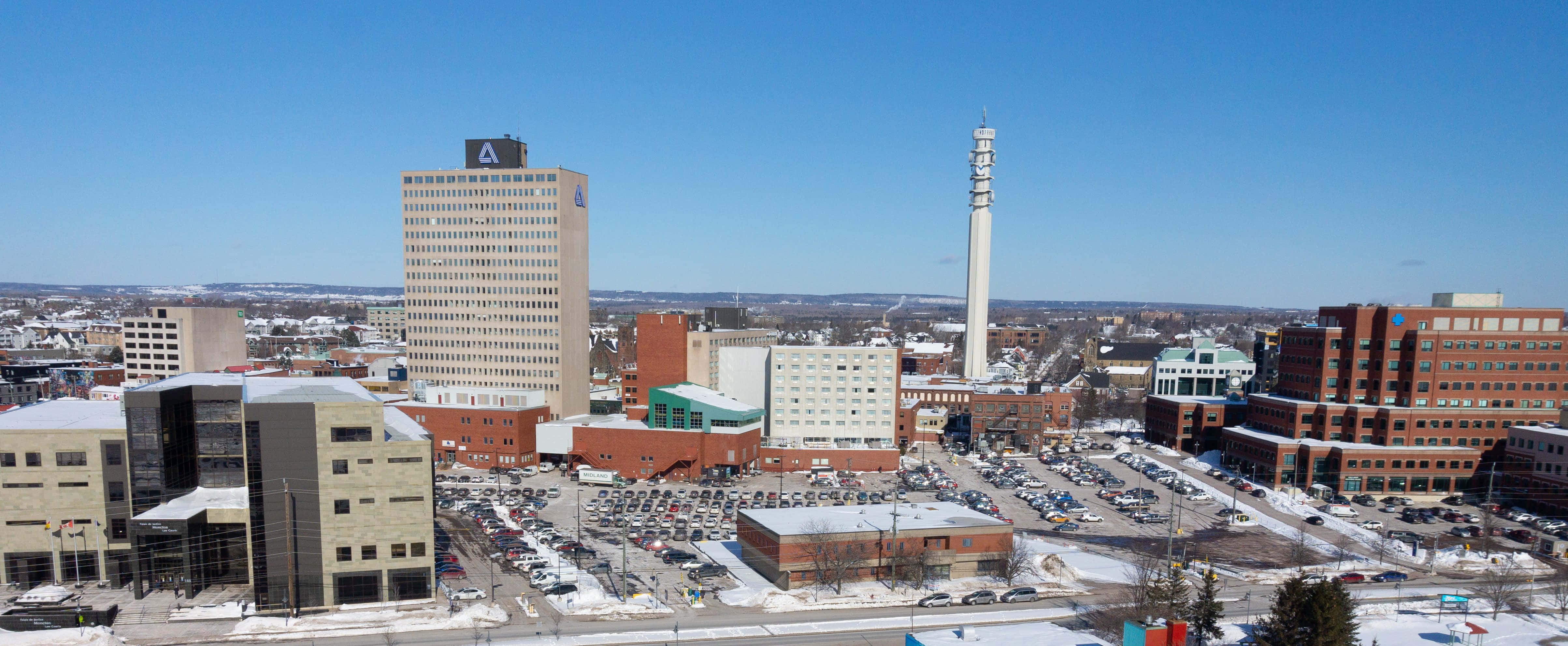 Zonsondergang Boven Downtown Moncton Achtergrond