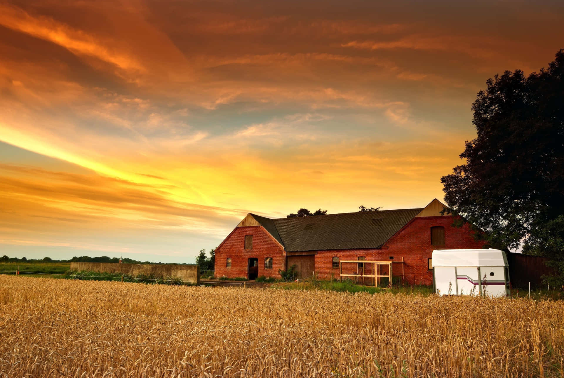 Sunset Over Farmhouse Field.jpg Wallpaper