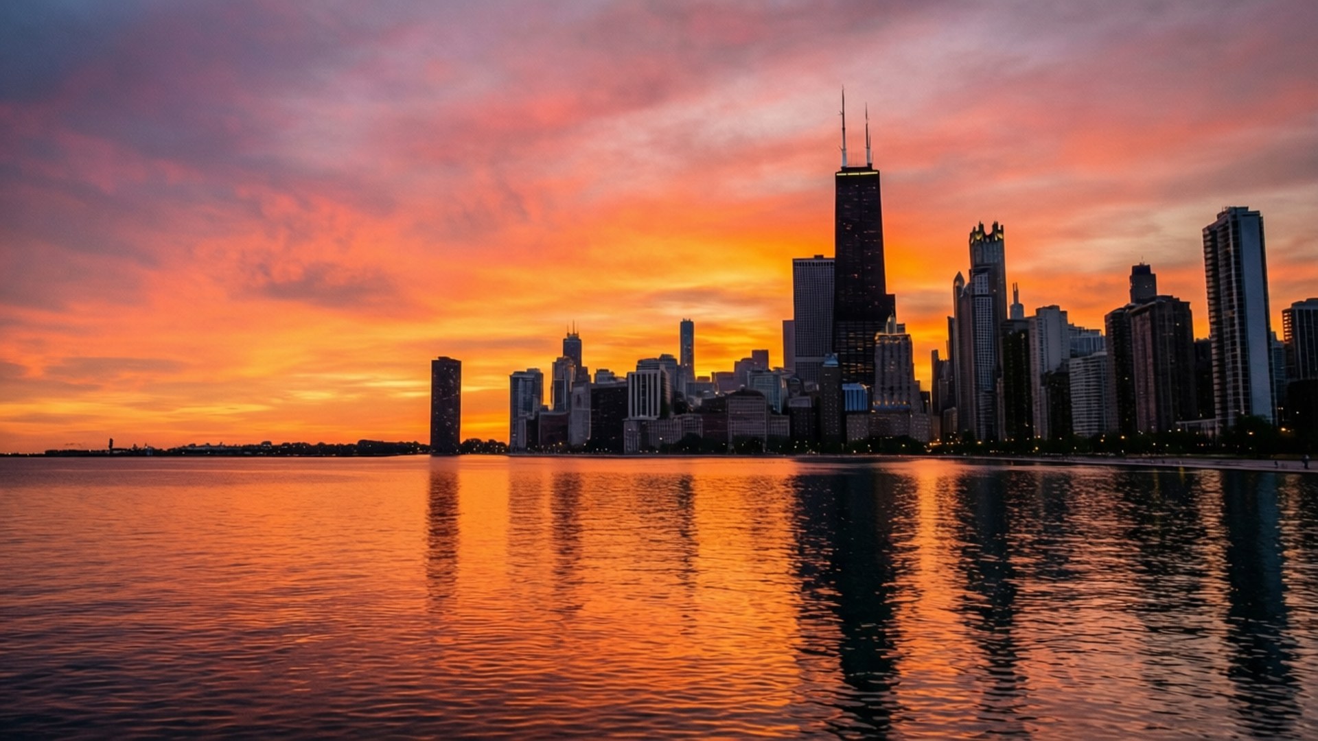 Solnedgang Over Lake Michigan Bakgrunner