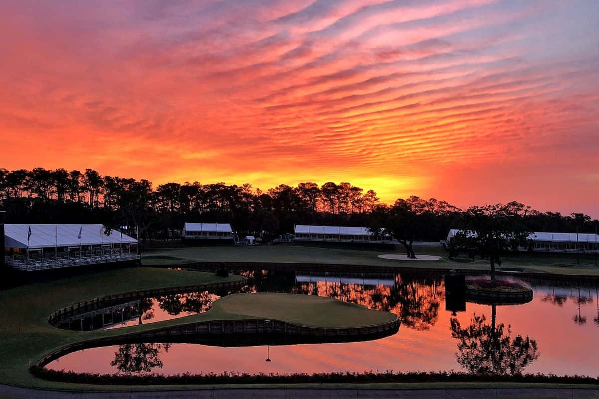 Solnedgang Over Players Championship Golfbane Bakgrunnsbildet