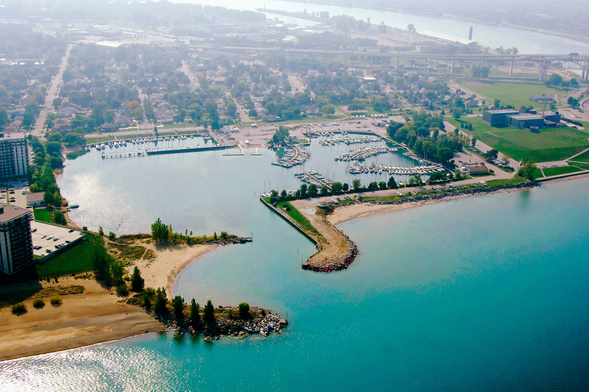 Sunset Over Sarnia's Blue Water Bridge Wallpaper