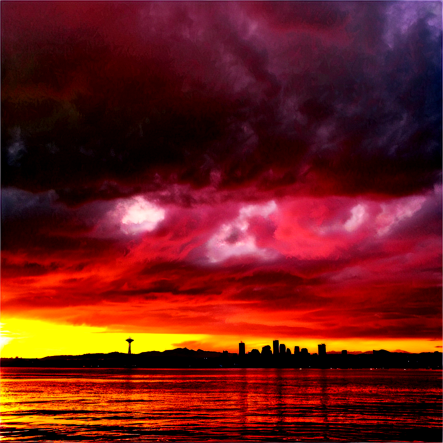 Sunset Over Seattle Skyline Png 06252024 PNG