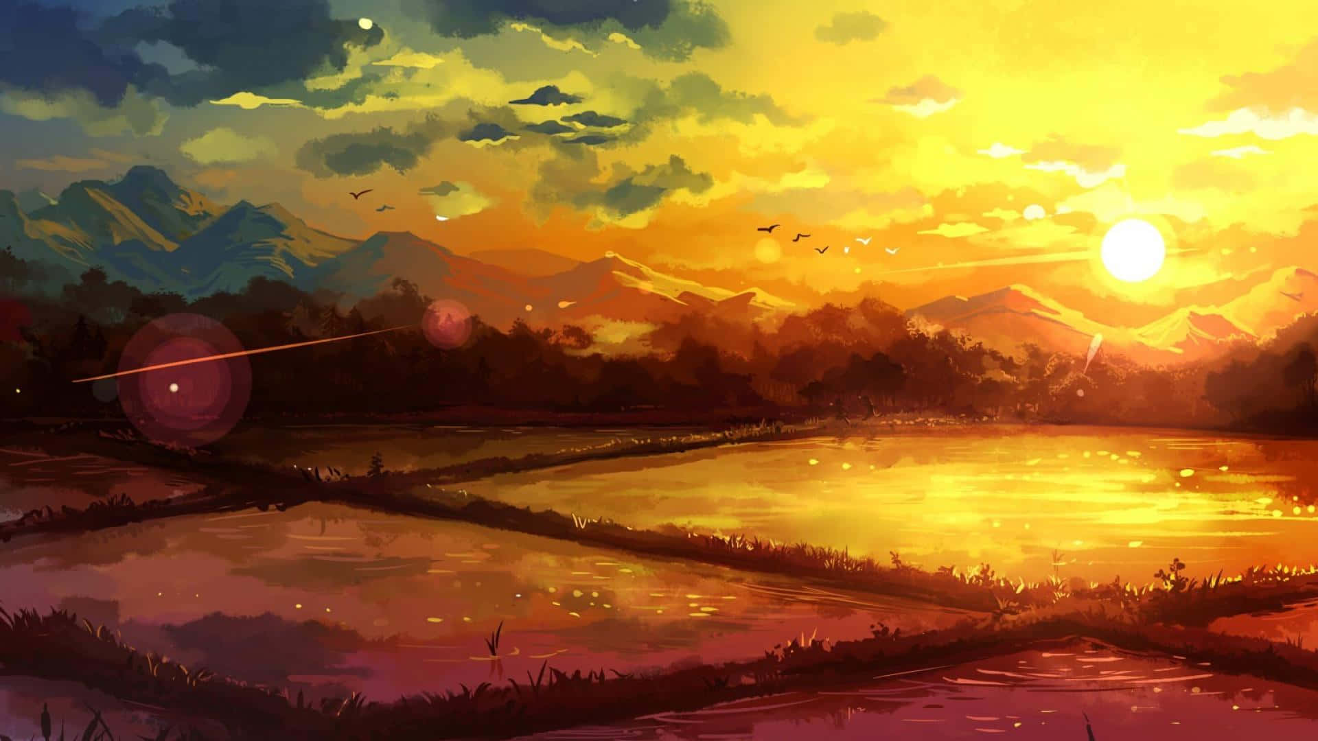 Stunning Sunset Painting Masterpiece Wallpaper