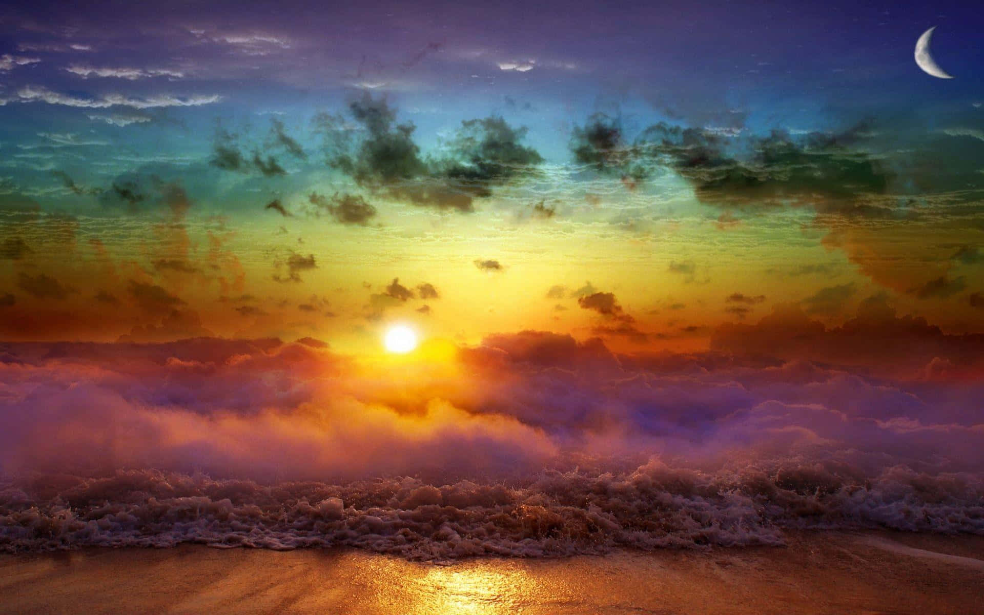Enchanting Sunset Painting - A Vivid Display of Nature's Artistry Wallpaper
