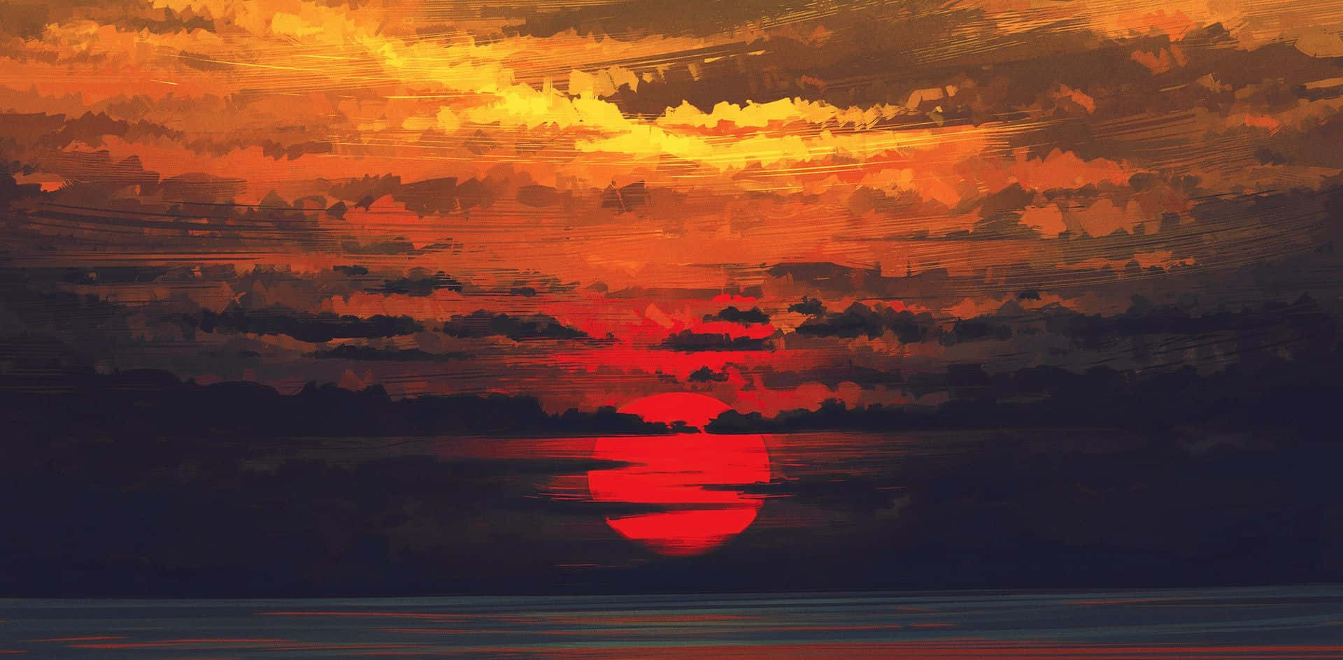 Mesmerizing Sunset Painting Over the Calm Waters Wallpaper
