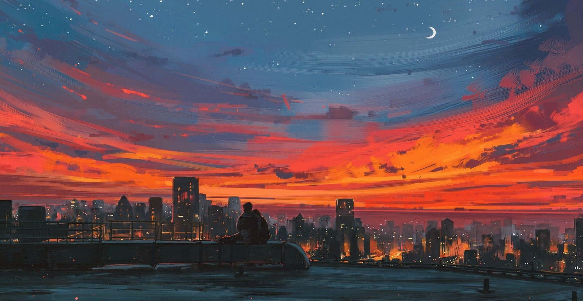 Enchanting Sunset Painting - Mesmerizing Sky Canvas Wallpaper