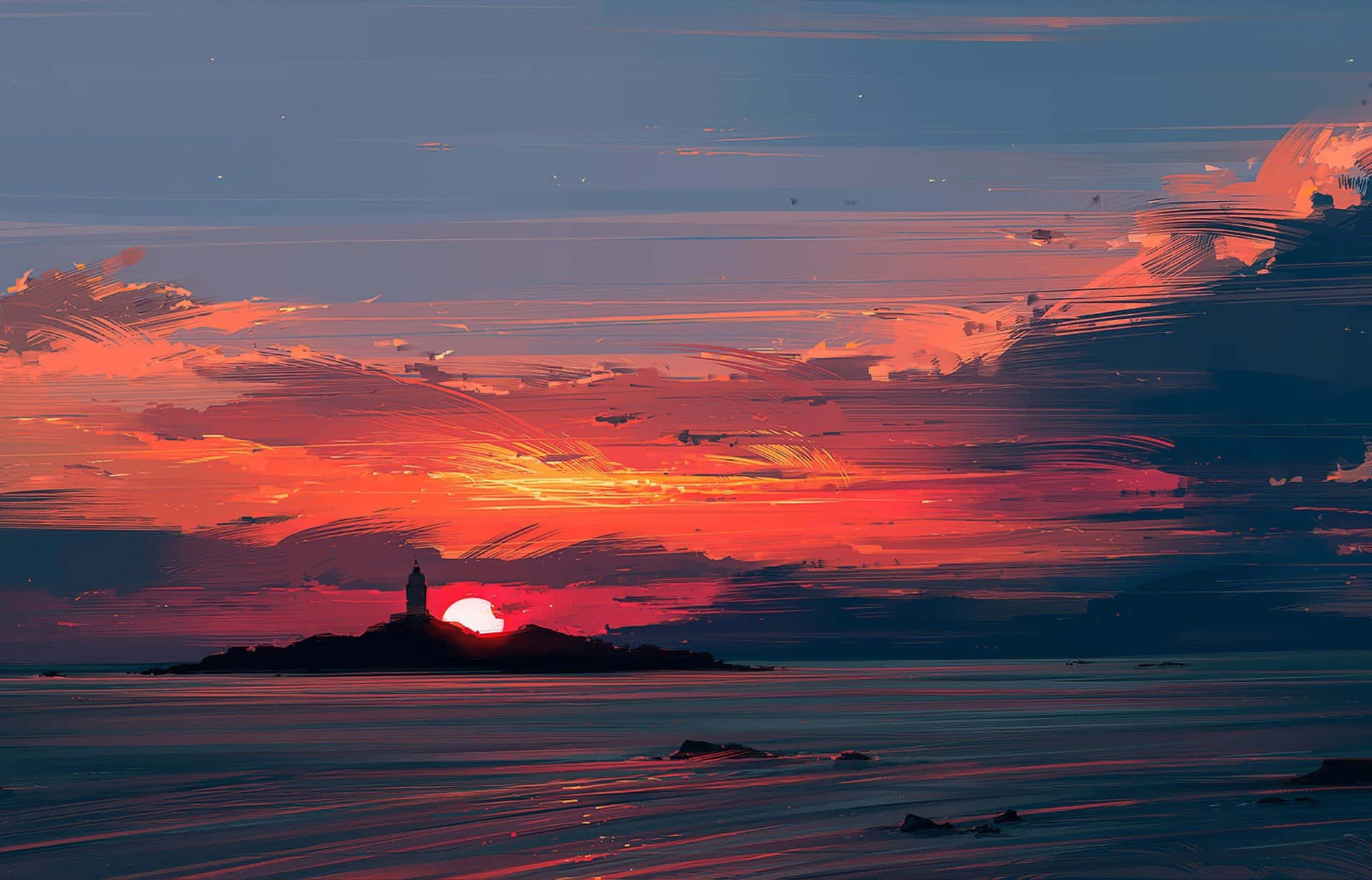 Serene Sunset Painting Wallpaper