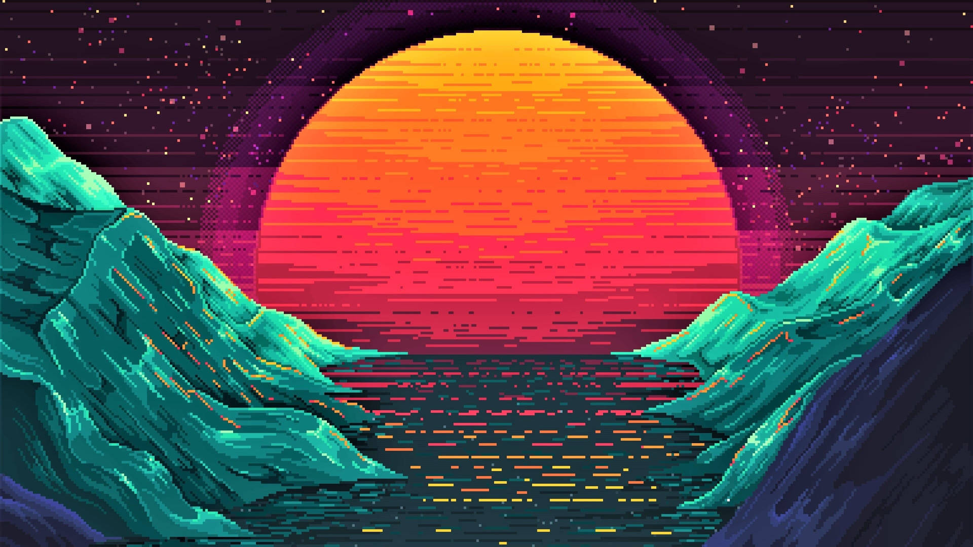 Enjoying the breathtaking view of a pixelized sunset Wallpaper