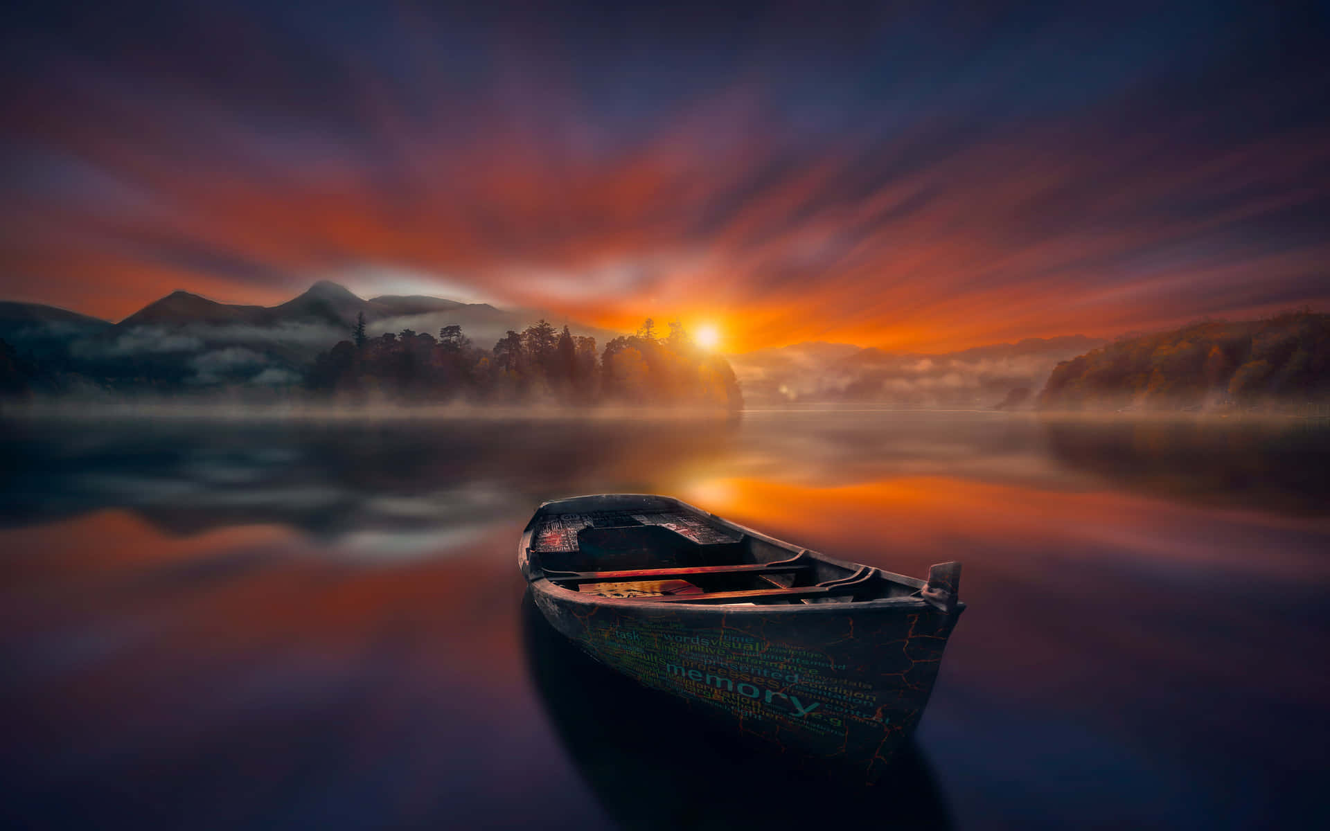 Captivating Sunset Reflection on a Tranquil Lake Wallpaper