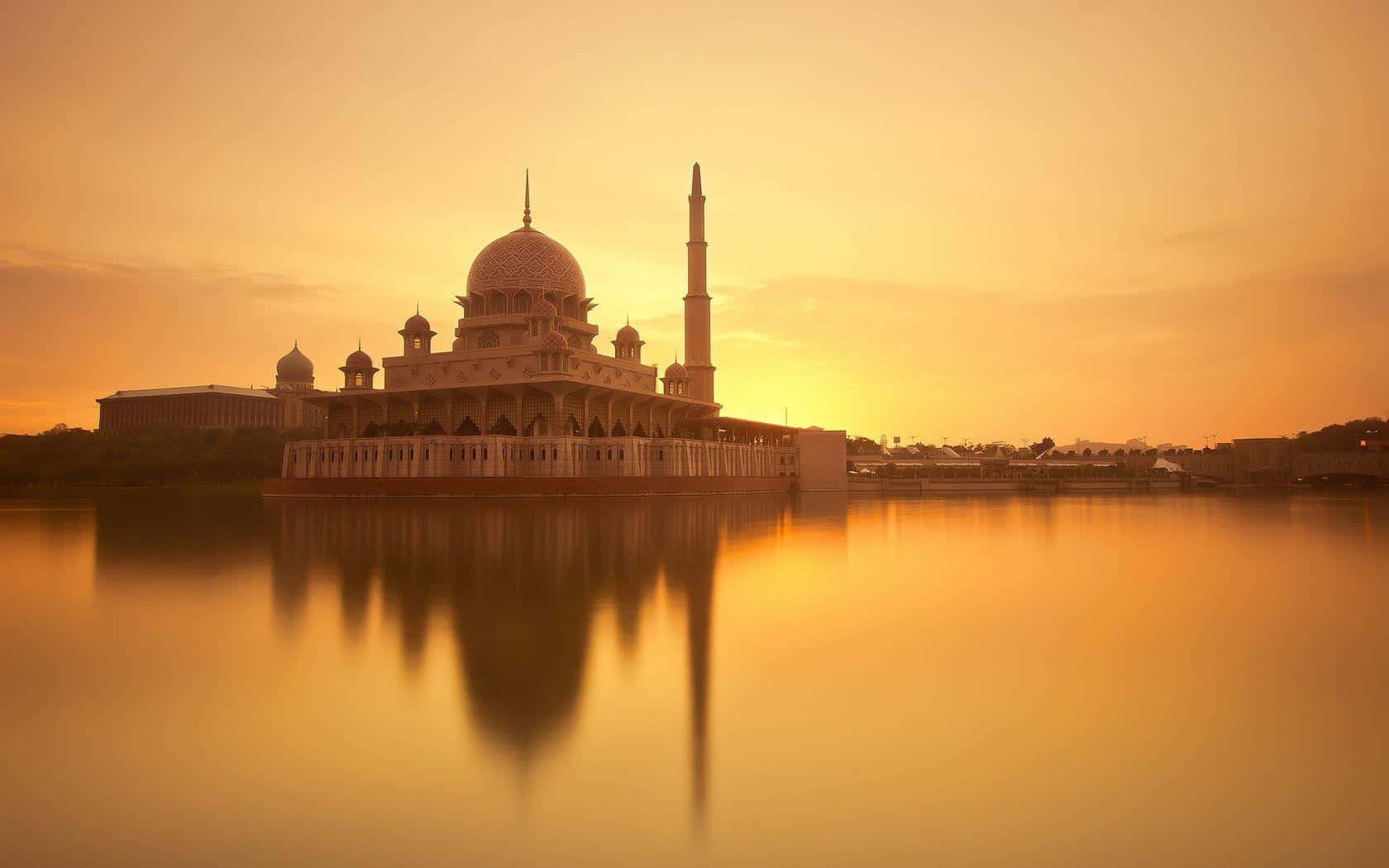 Sunset_ Reflections_ Mosque_ Waterfront Wallpaper