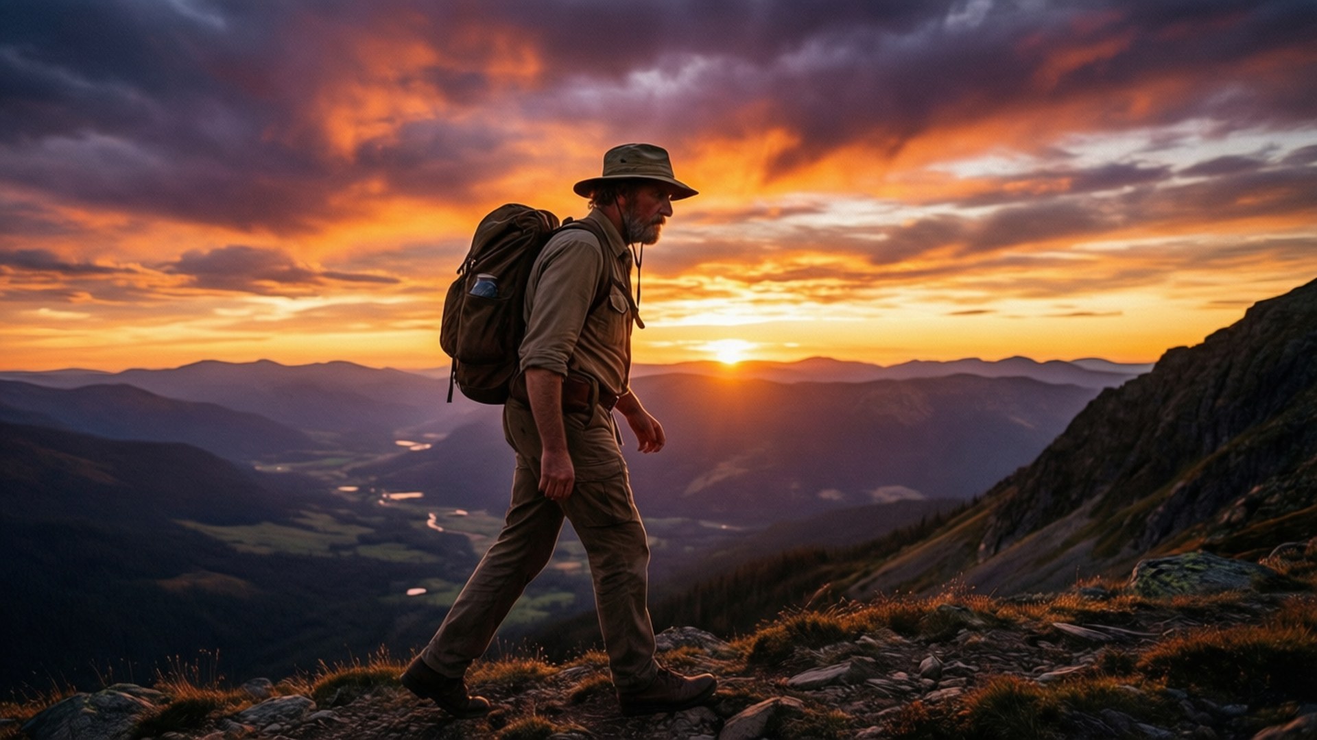 Sunset Ridge Walker Wallpaper